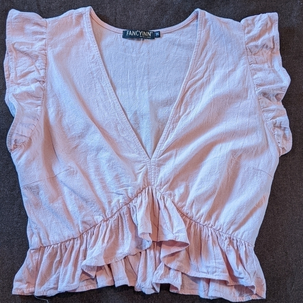 Fancyinn Pink Ruffled Crop Top Medium